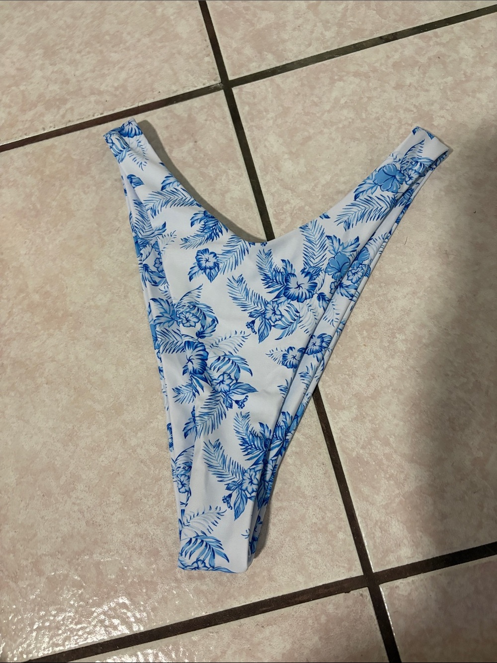 Blue Floral High-Cut Bikini Bottom